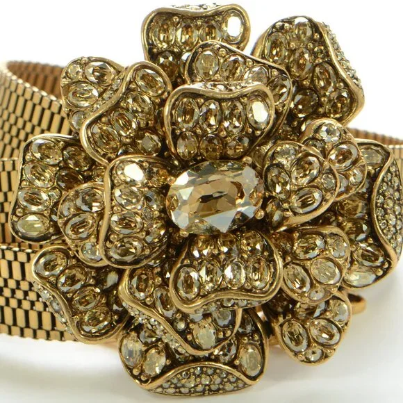 Oscar De La Renta Gold-tone Crystal Flower Metal Belt display picture 2